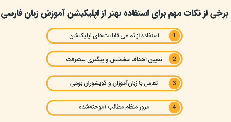 نکات مهم برای استفاده بهتر از اپلیکیشن آموزش زبان فارسی