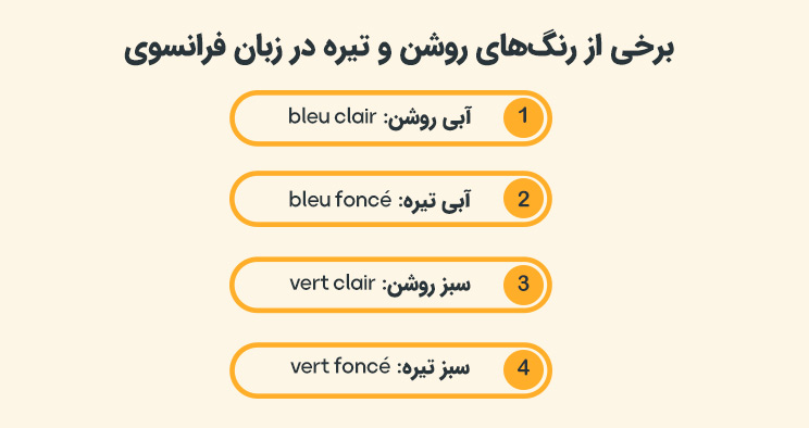 برخی از رنگهای روشن و تیره در زبان فرانسوی